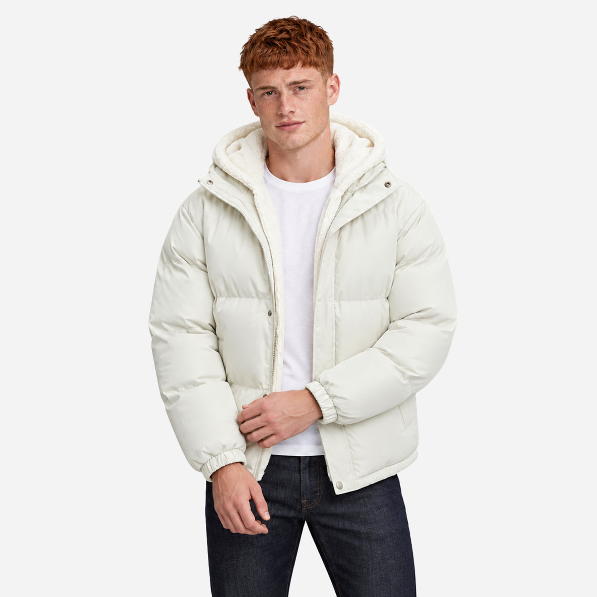 Men’s Plush-Lined Storm-Flap Hooded Puffer Jacket-Fowsa