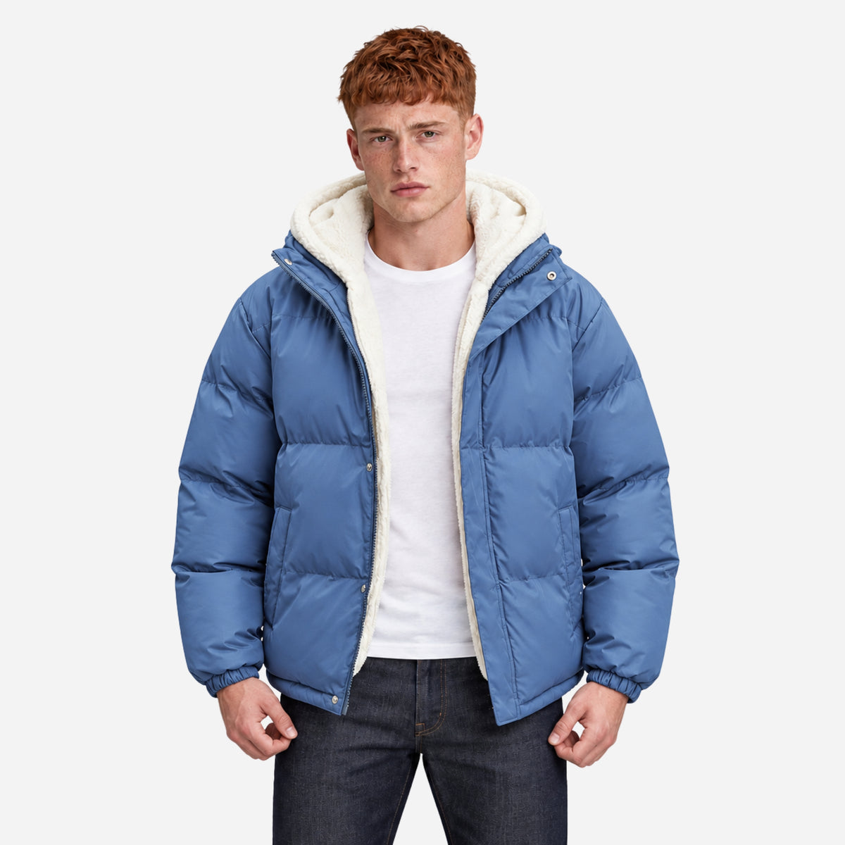 Men’s Plush-Lined Storm-Flap Hooded Puffer Jacket-Fowsa