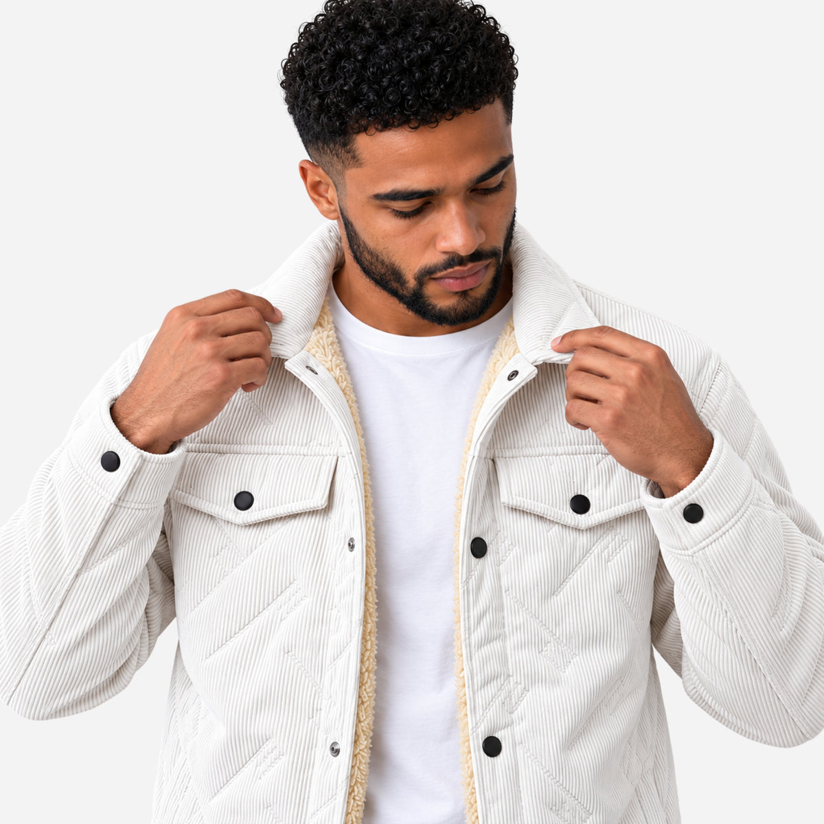 Men’s Quilted Sherpa-Lined Corduroy Jacket-Fowsa