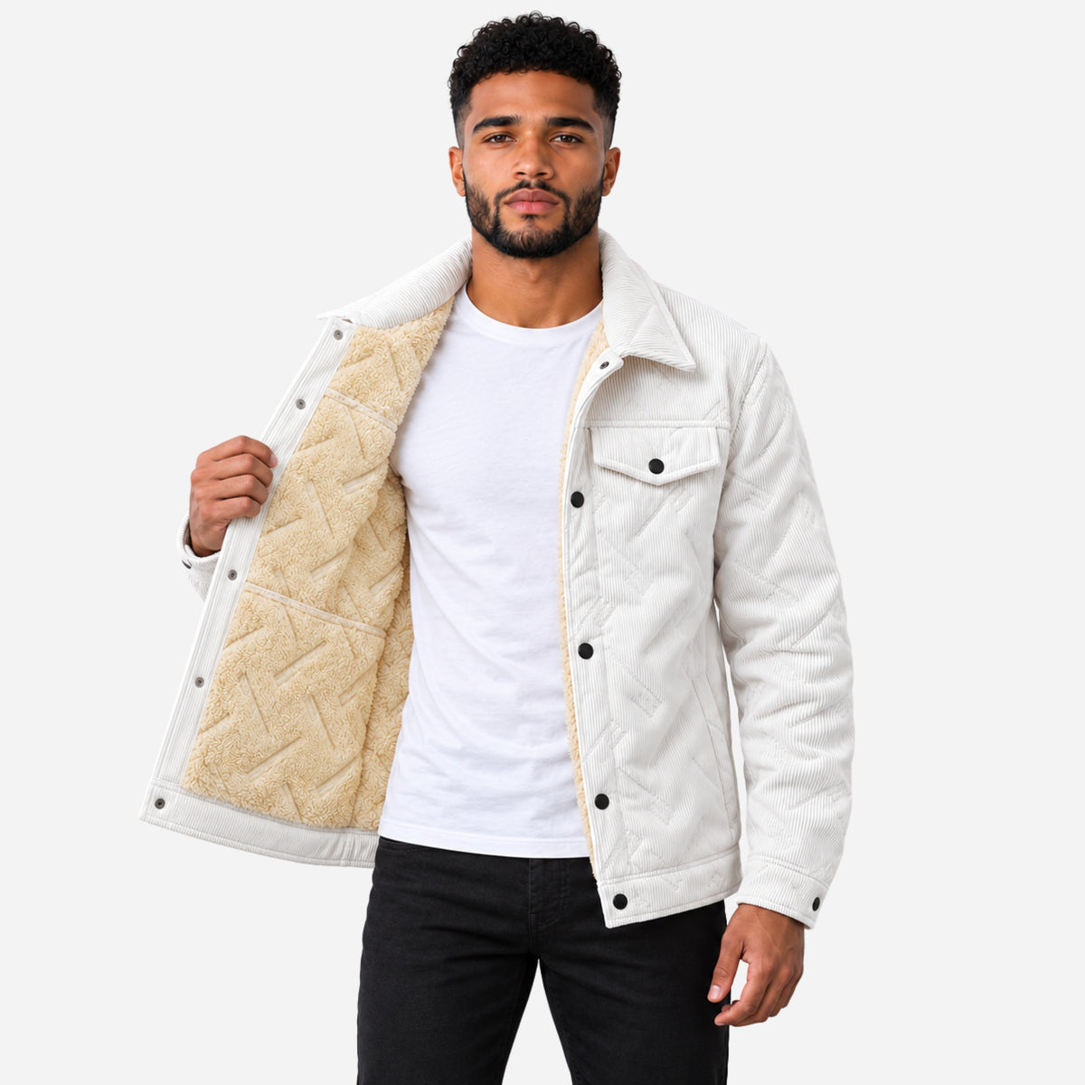 Men’s Quilted Sherpa-Lined Corduroy Jacket-Fowsa