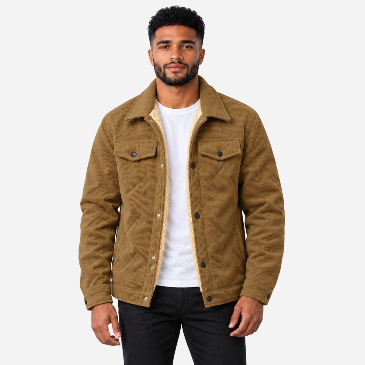 Men’s Quilted Sherpa-Lined Corduroy Jacket-Fowsa