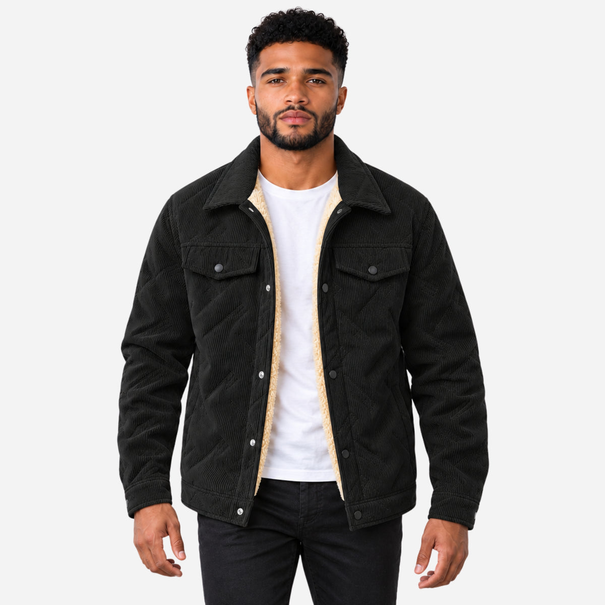Men’s Quilted Sherpa-Lined Corduroy Jacket-Fowsa