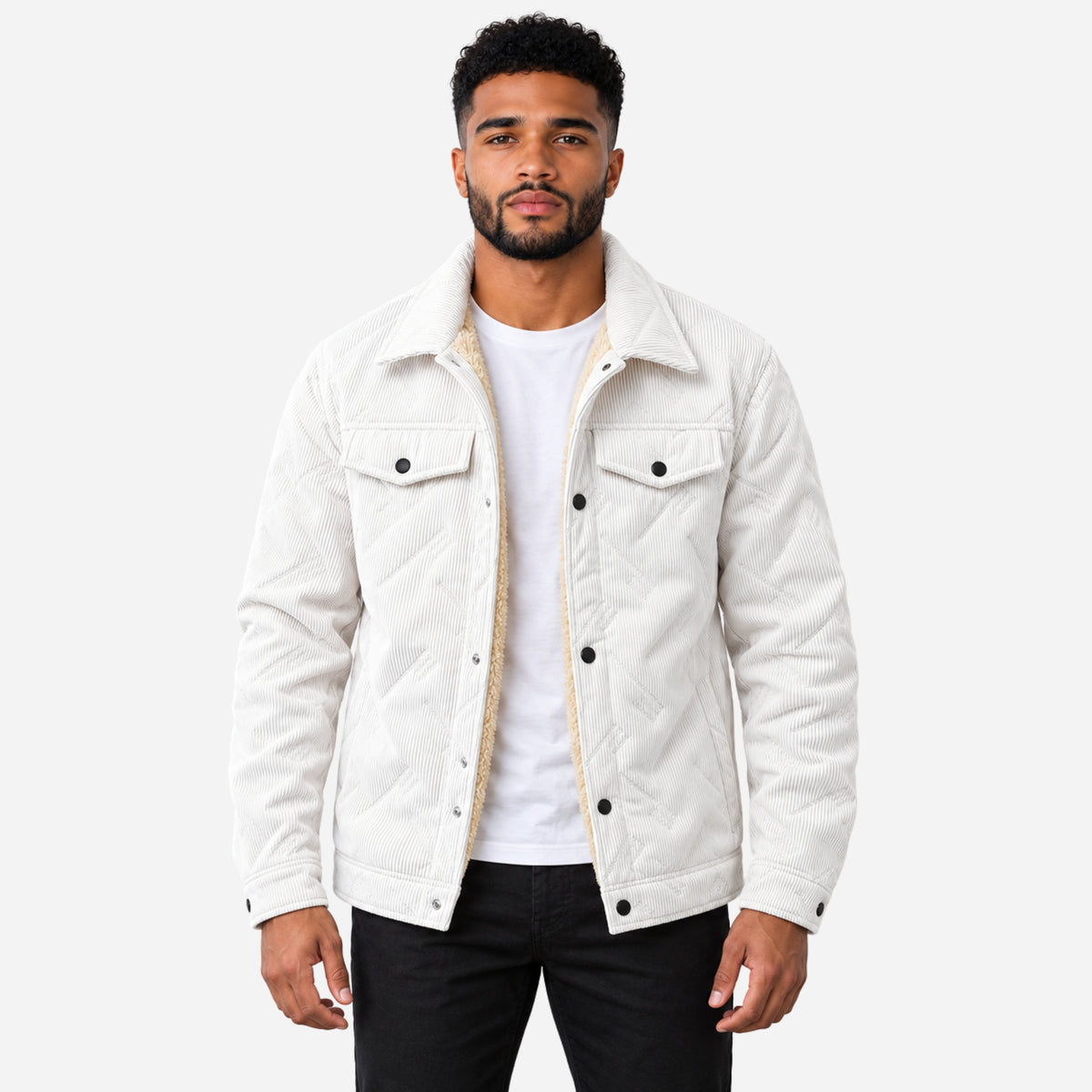 Men’s Quilted Sherpa-Lined Corduroy Jacket-Fowsa