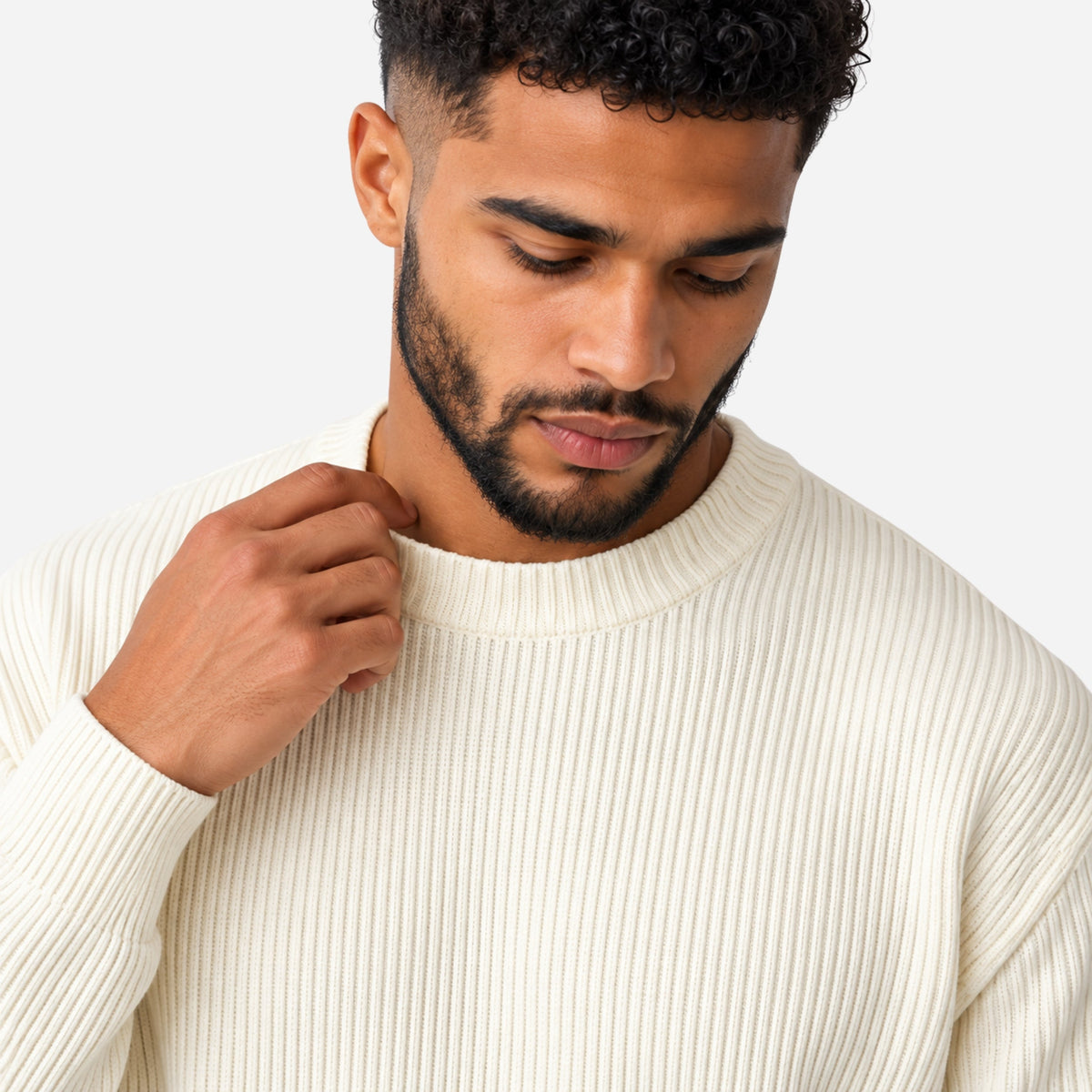 Men’s Ribbed Crew Neck Knitted Jumper-Fowsa