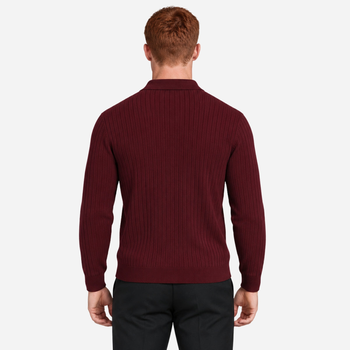 Men’s Ribbed Open-Collar Knitted Jumper-Fowsa
