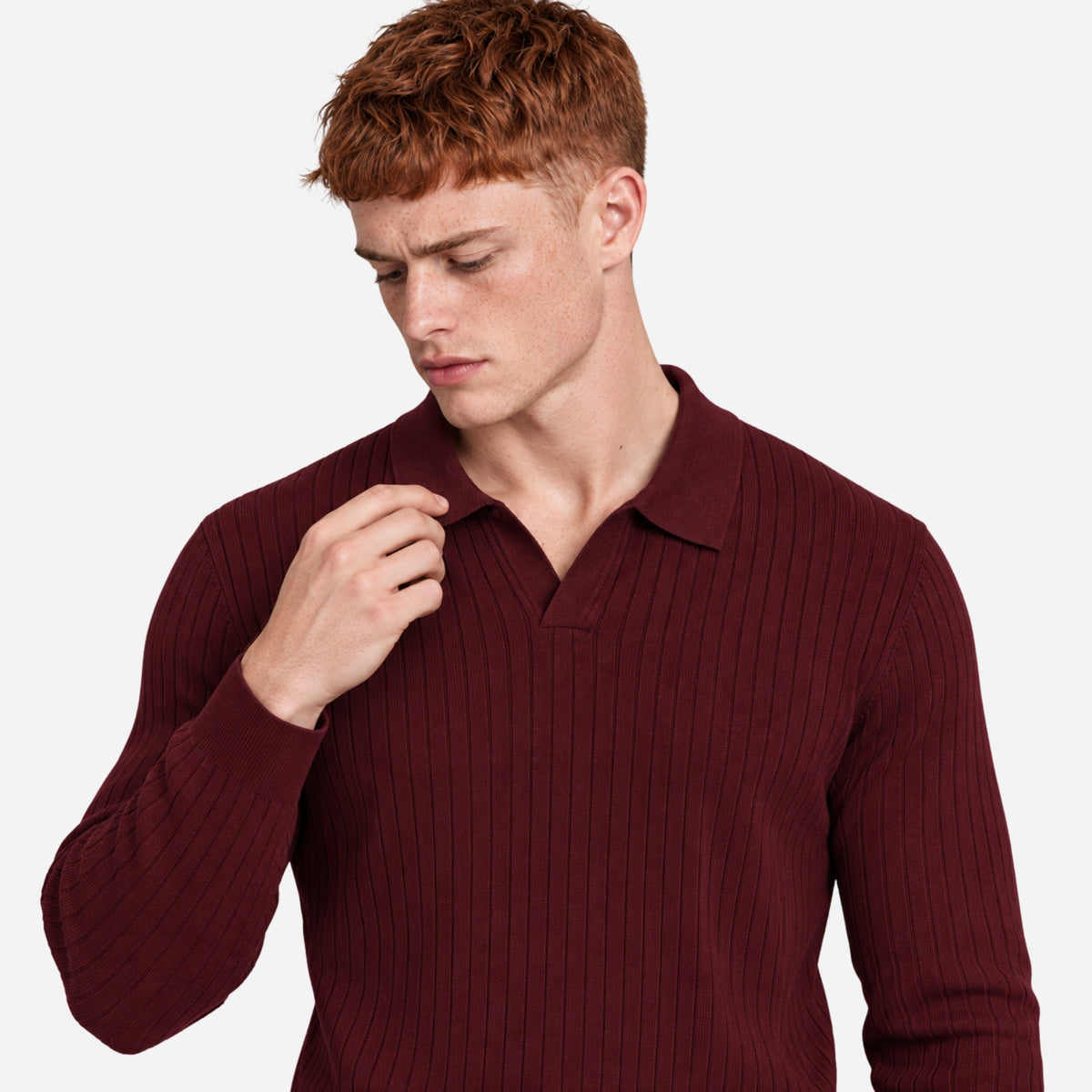 Men’s Ribbed Open-Collar Knitted Jumper-Fowsa