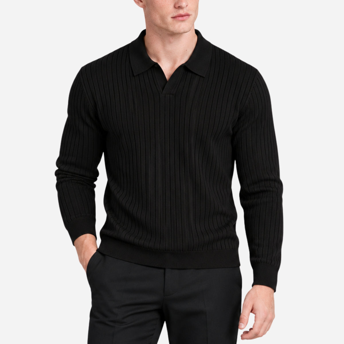 Men’s Ribbed Open-Collar Knitted Jumper-Fowsa