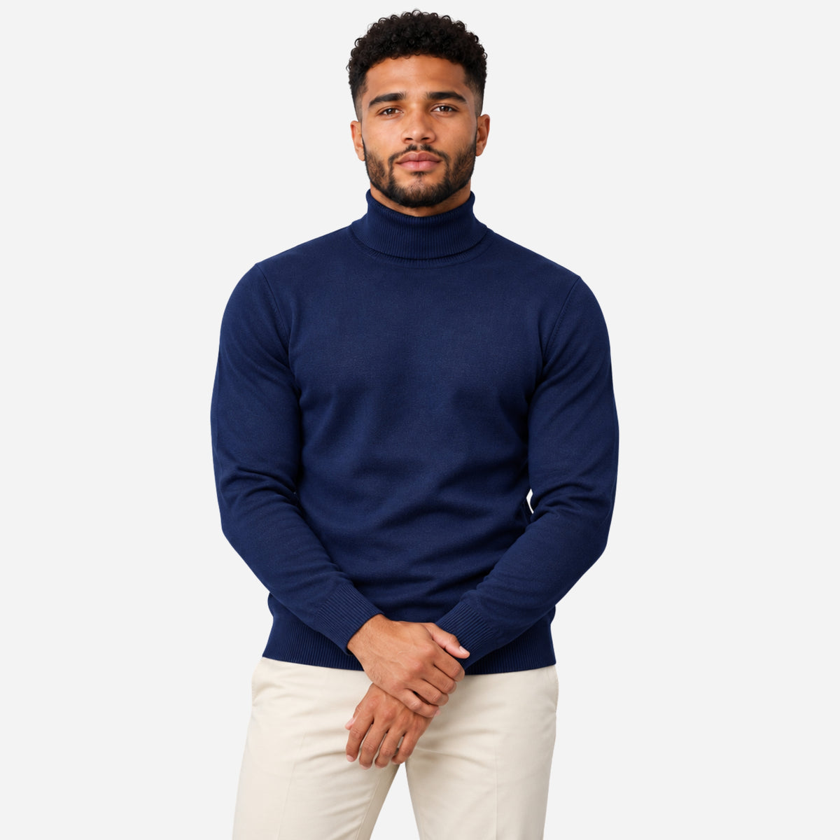 Men’s Roll-Neck Fine-Knit Jumper-Fowsa
