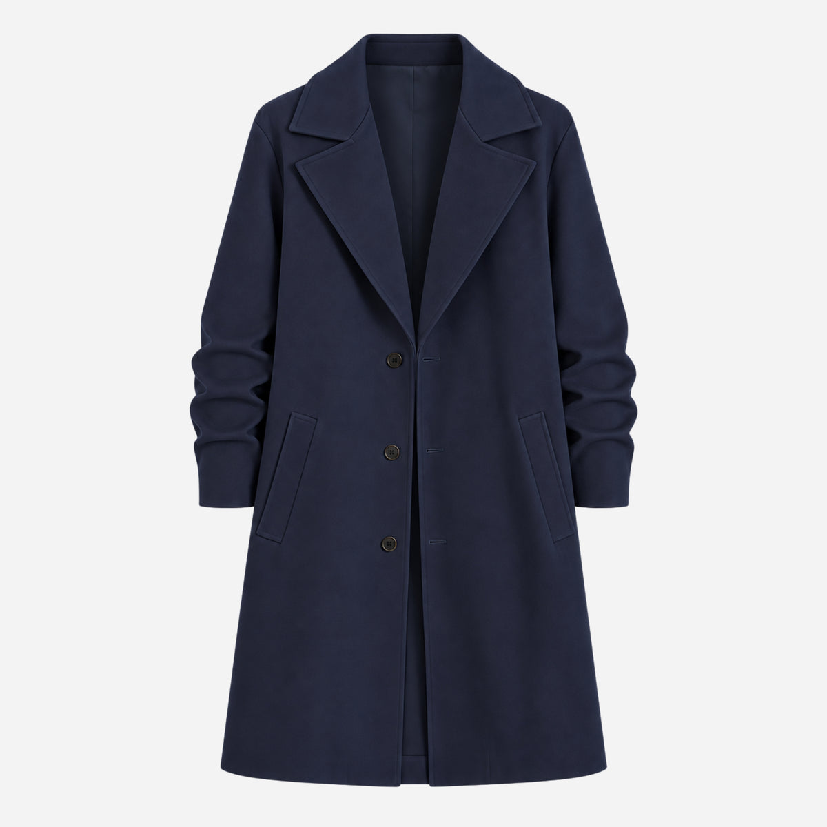 Men's Single-Breasted Wide-Lapel Long Coat-Fowsa