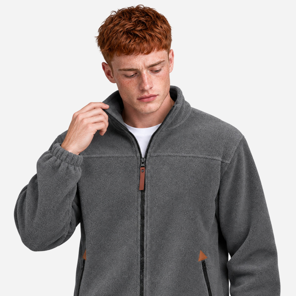 Men’s Stand-Collar Full-Zip Fleece Jacket-Fowsa