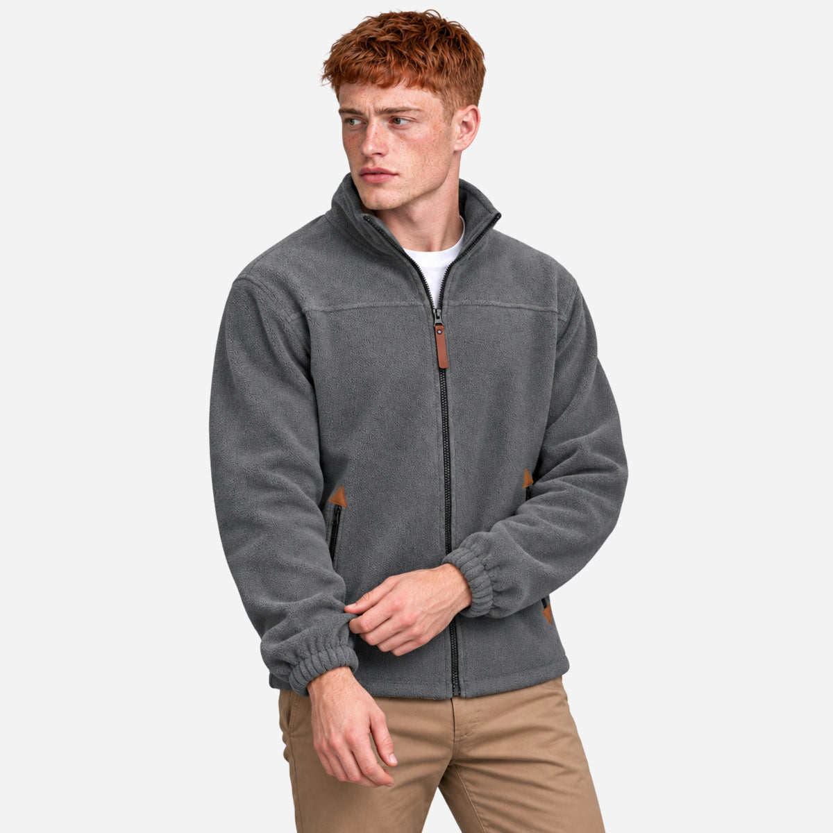 Men’s Stand-Collar Full-Zip Fleece Jacket-Fowsa