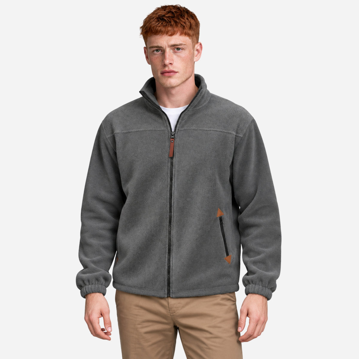 Men’s Stand-Collar Full-Zip Fleece Jacket-Fowsa