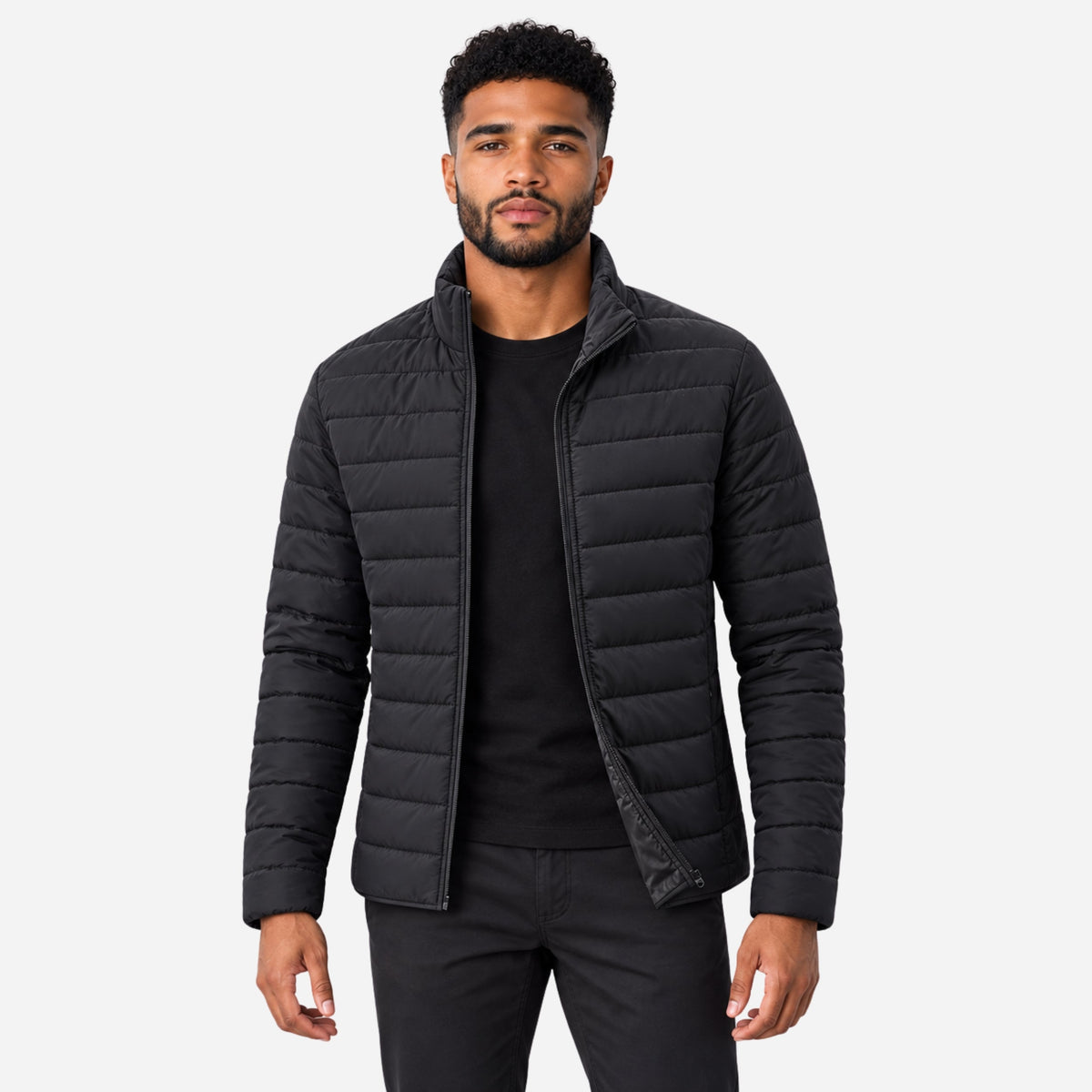 Men’s Stand Collar Quilted Puffer Jacket-Fowsa