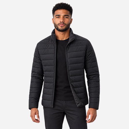 Men’s Stand Collar Quilted Puffer Jacket-Fowsa