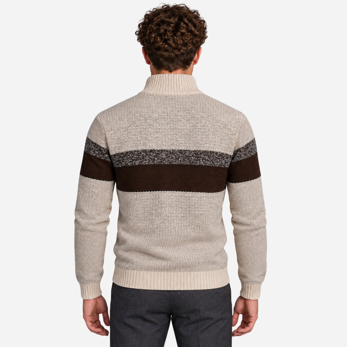 Men’s Striped Half-Zip Stand Collar Jumper-Fowsa