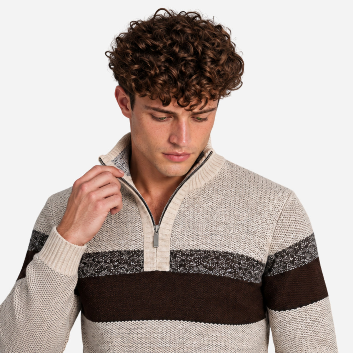 Men’s Striped Half-Zip Stand Collar Jumper-Fowsa