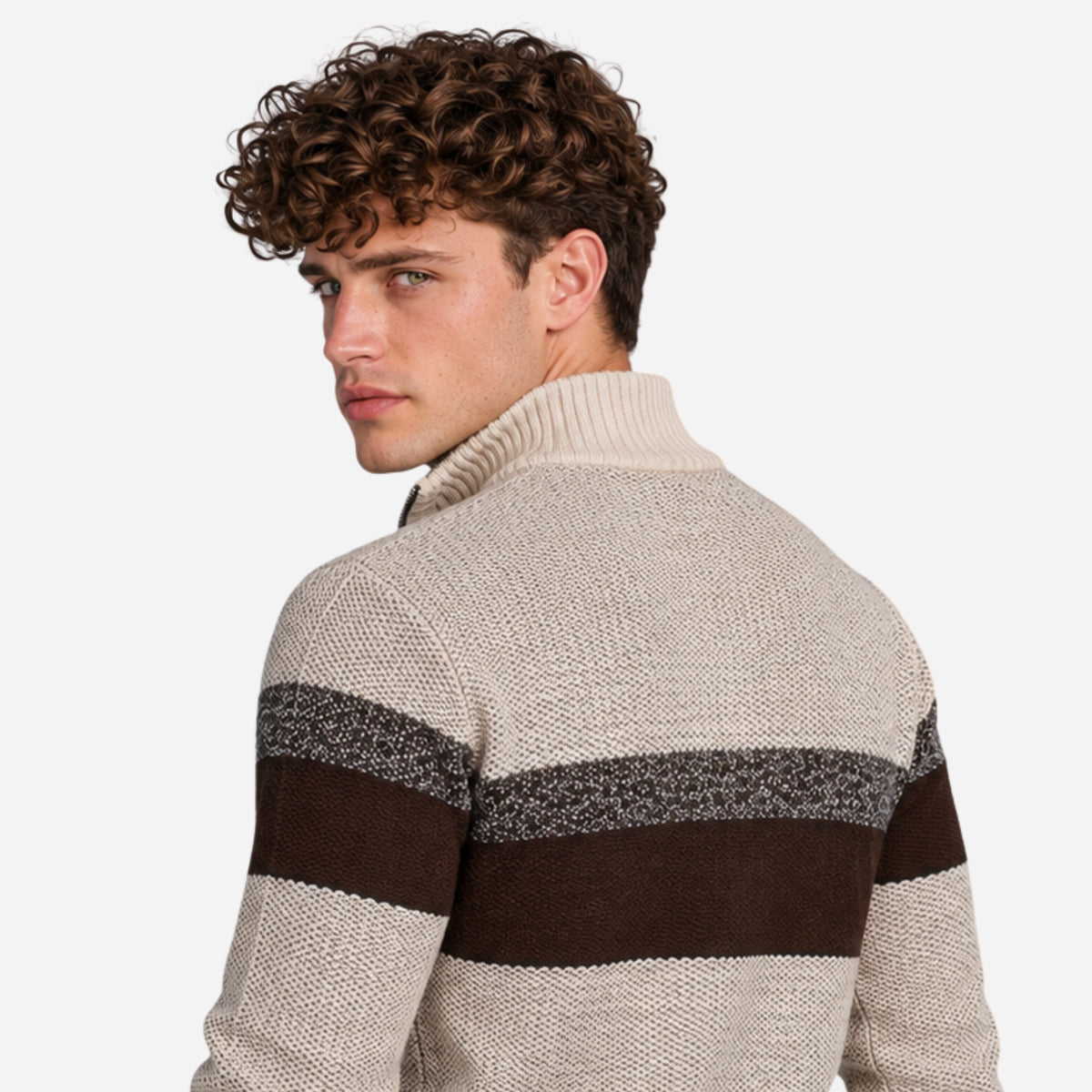 Men’s Striped Half-Zip Stand Collar Jumper-Fowsa