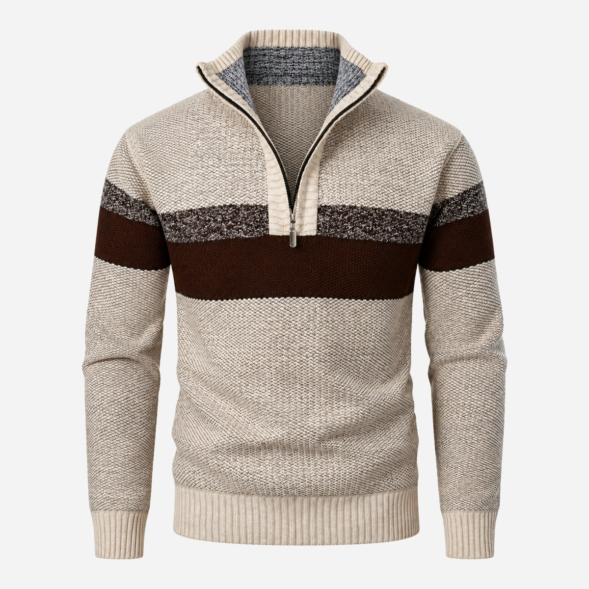 Men’s Striped Half-Zip Stand Collar Jumper-Fowsa