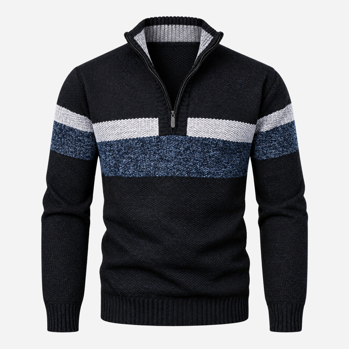 Men’s Striped Half-Zip Stand Collar Jumper-Fowsa