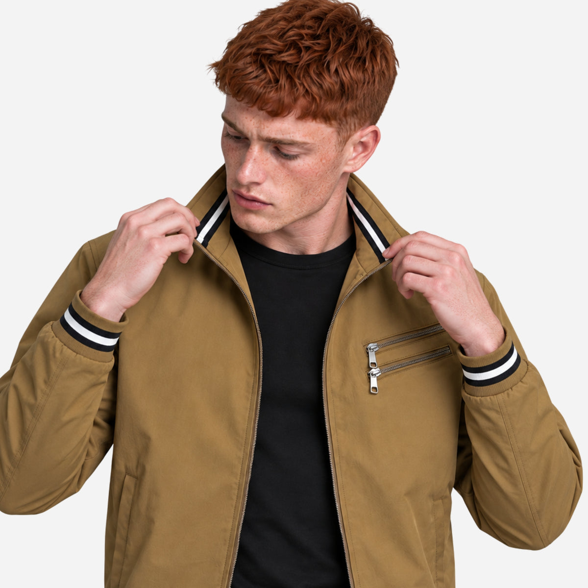 Men’s Striped-Trim Zip-Front Jacket-Fowsa