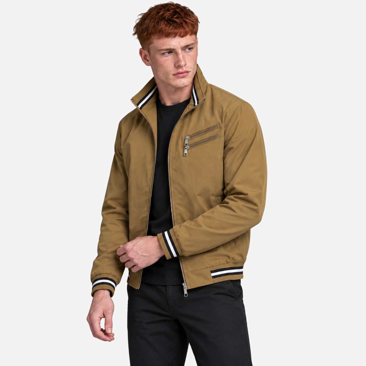 Men’s Striped-Trim Zip-Front Jacket-Fowsa