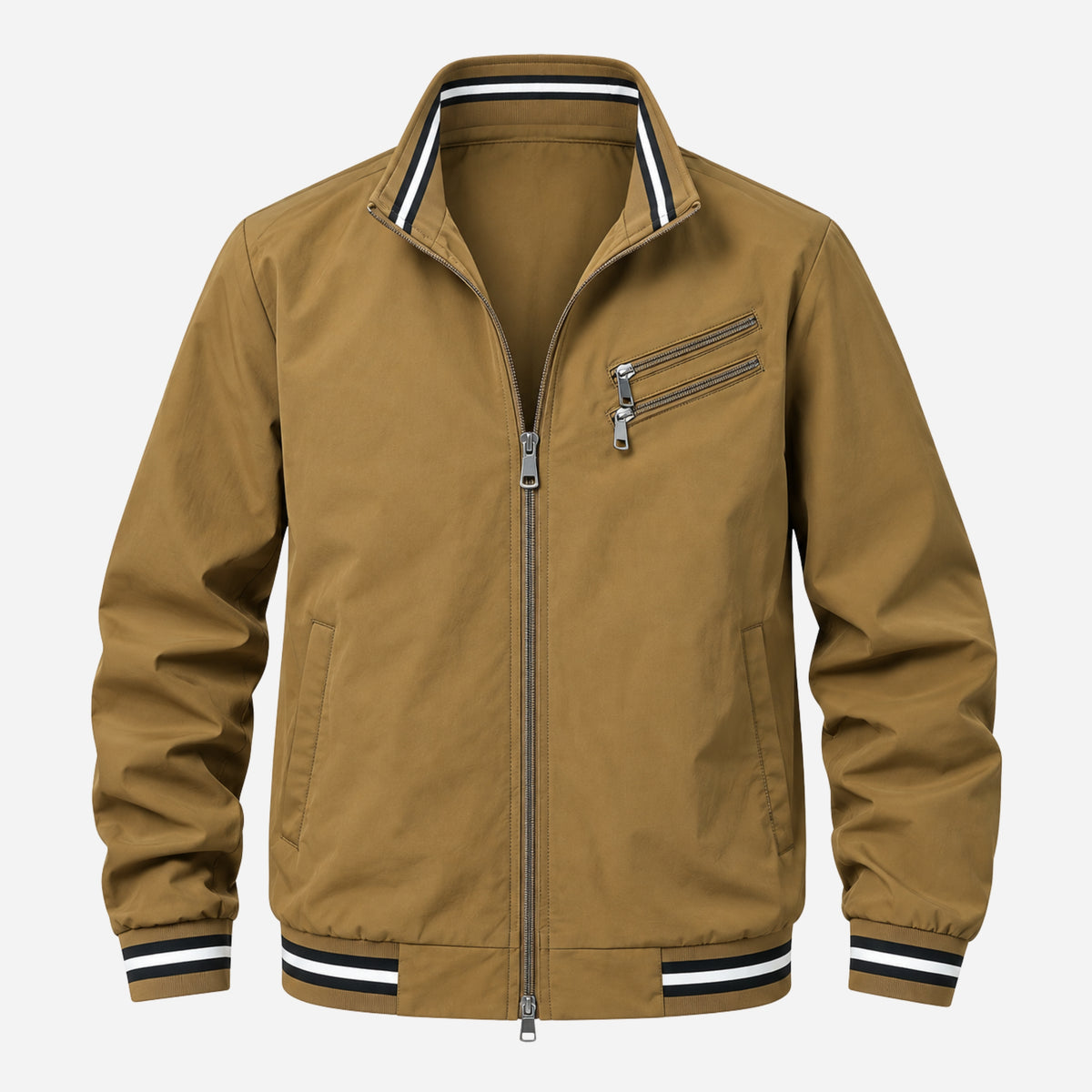 Men’s Striped-Trim Zip-Front Jacket-Fowsa