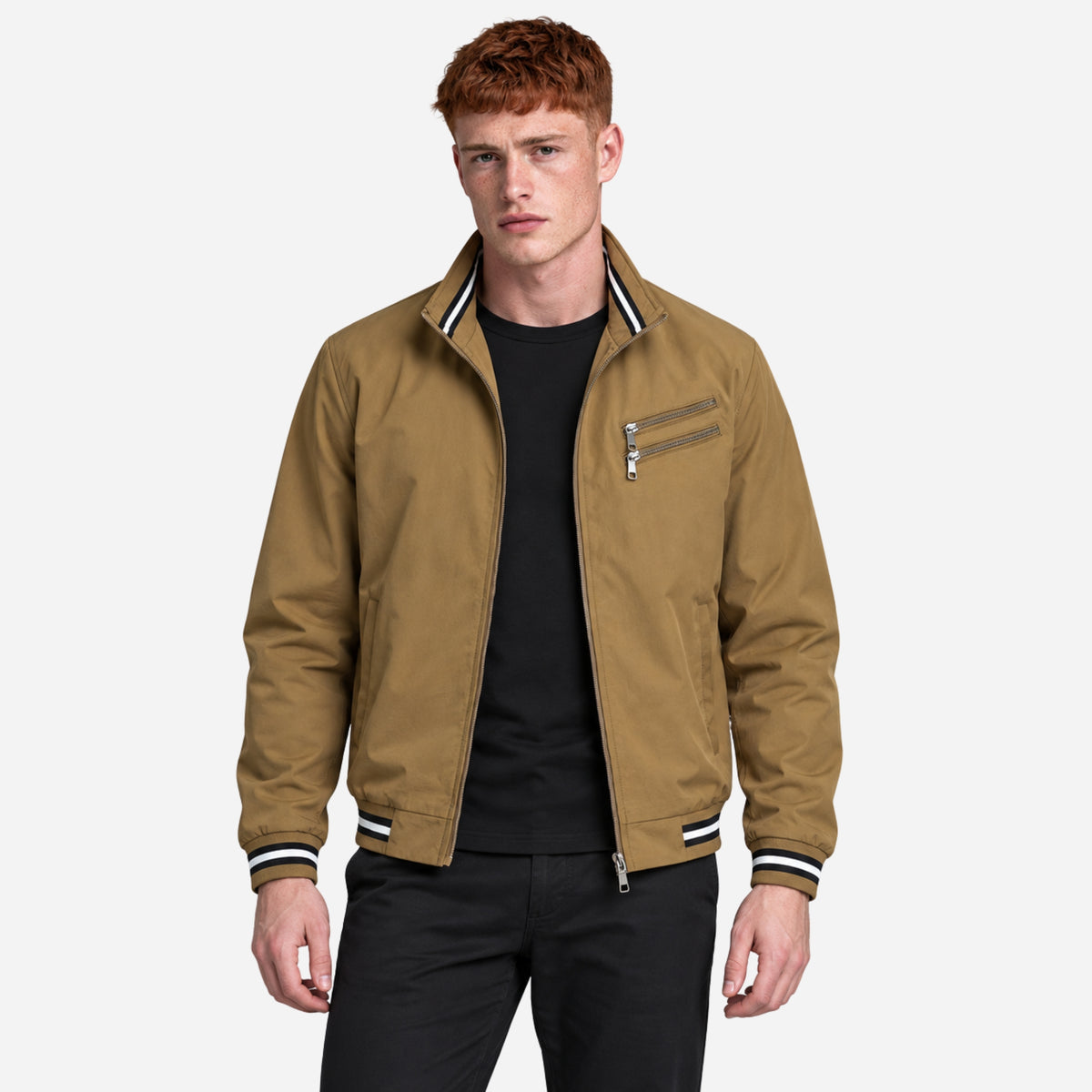Men’s Striped-Trim Zip-Front Jacket-Fowsa