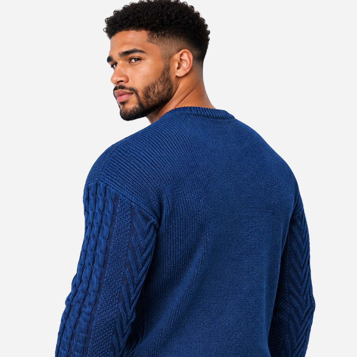 Men’s Textured Crew Neck Knitted Jumper-Fowsa