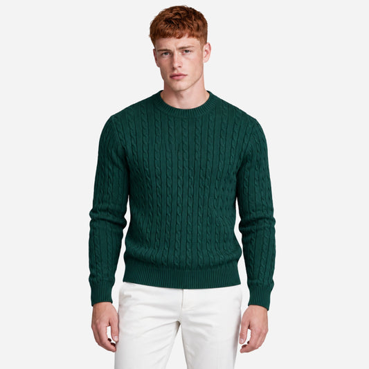 Men’s Vertical Cable Knit Crew Jumper-Fowsa