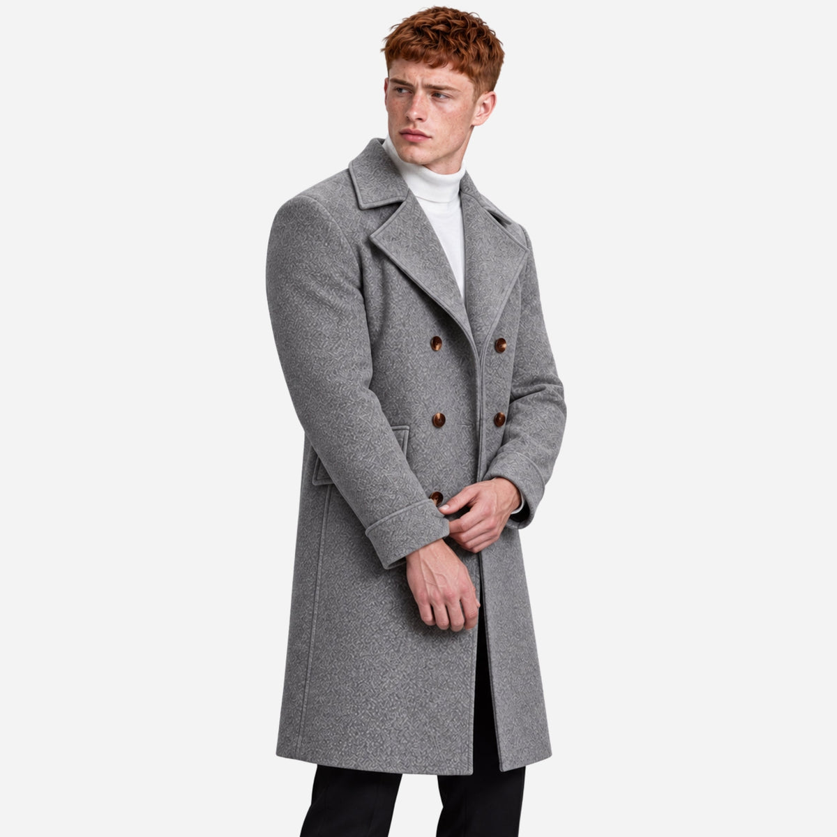 Men’s Wide-Lapel Double-Breasted Mid-Length Coat-Fowsa