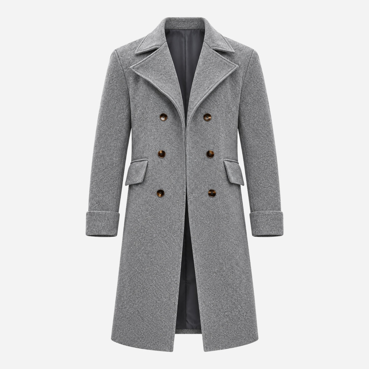 Men’s Wide-Lapel Double-Breasted Mid-Length Coat-Fowsa