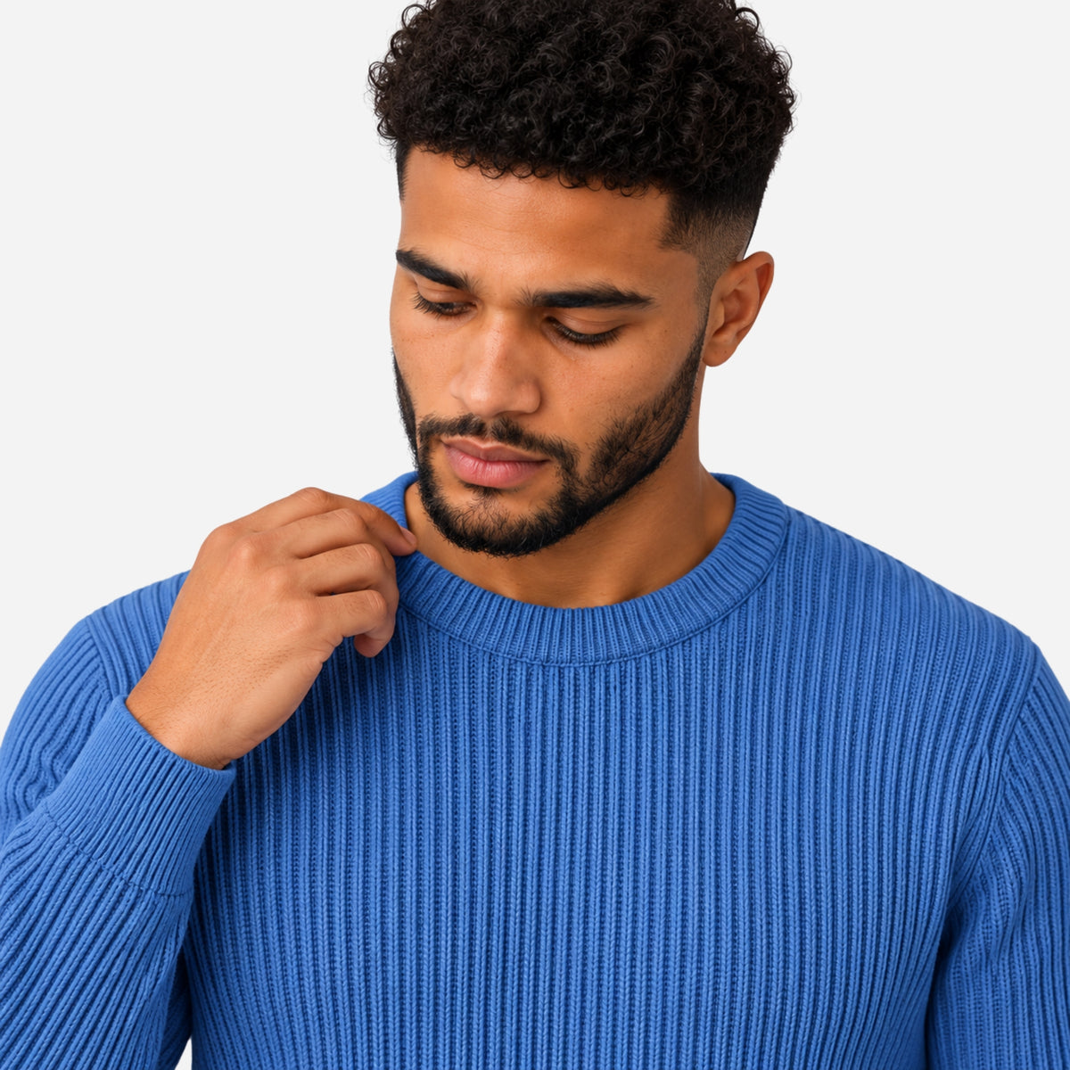 Men’s Wide-Rib Crew-Neck Knitted Jumper-Fowsa