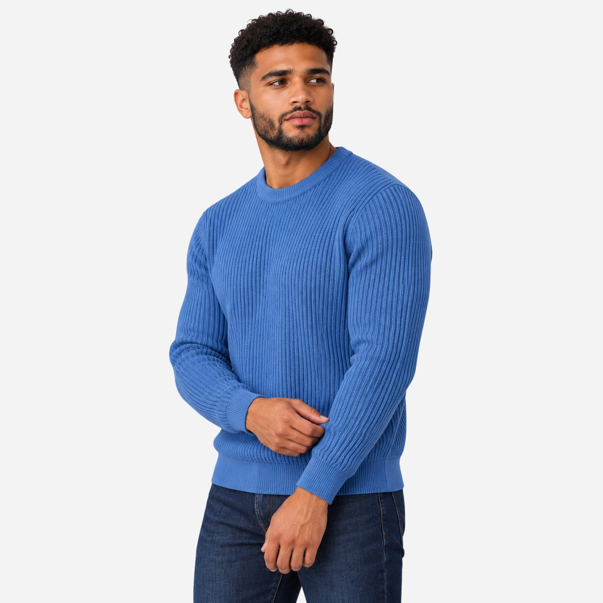 Men’s Wide-Rib Crew-Neck Knitted Jumper-Fowsa