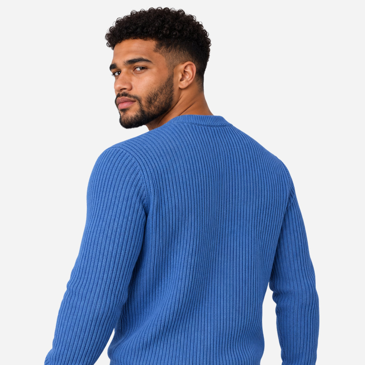 Men’s Wide-Rib Crew-Neck Knitted Jumper-Fowsa
