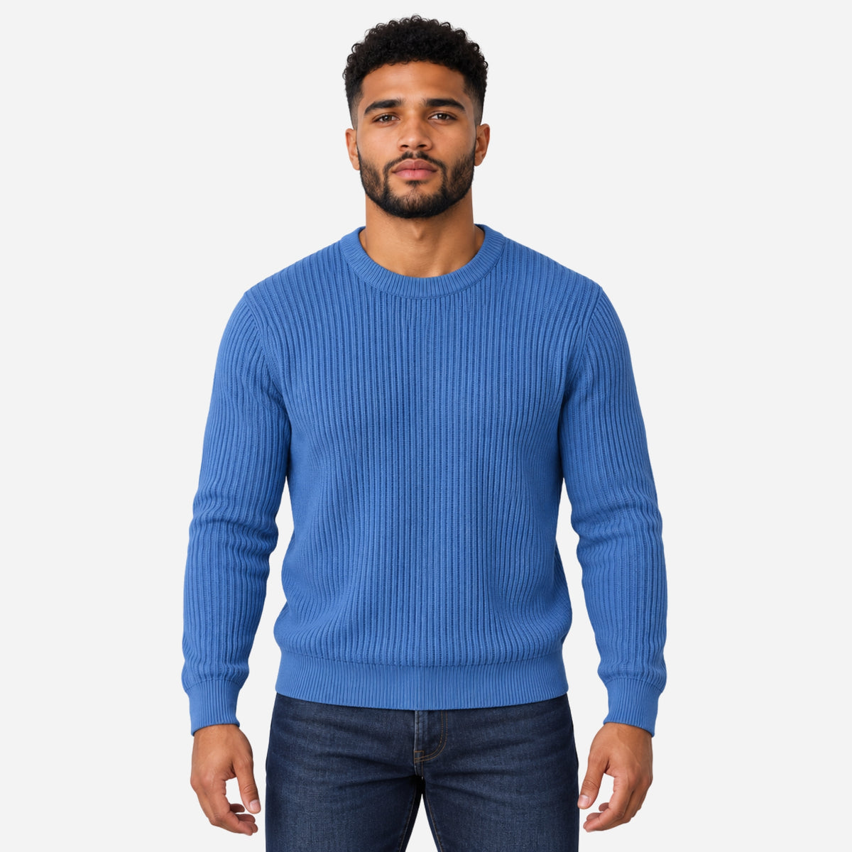 Men’s Wide-Rib Crew-Neck Knitted Jumper-Fowsa