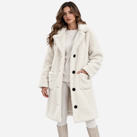 Wide Collar Teddy Long Coat-Fowsa