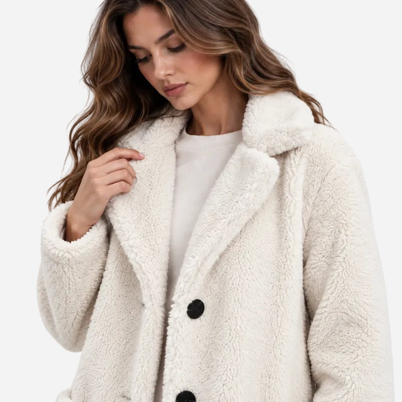 Wide Collar Teddy Long Coat-Fowsa