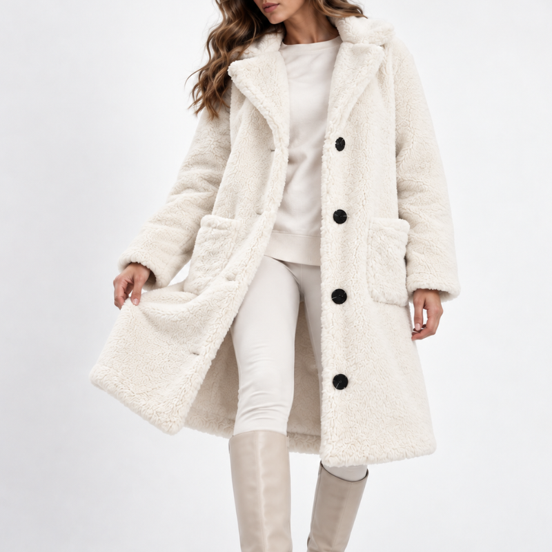 Wide Collar Teddy Long Coat-Fowsa