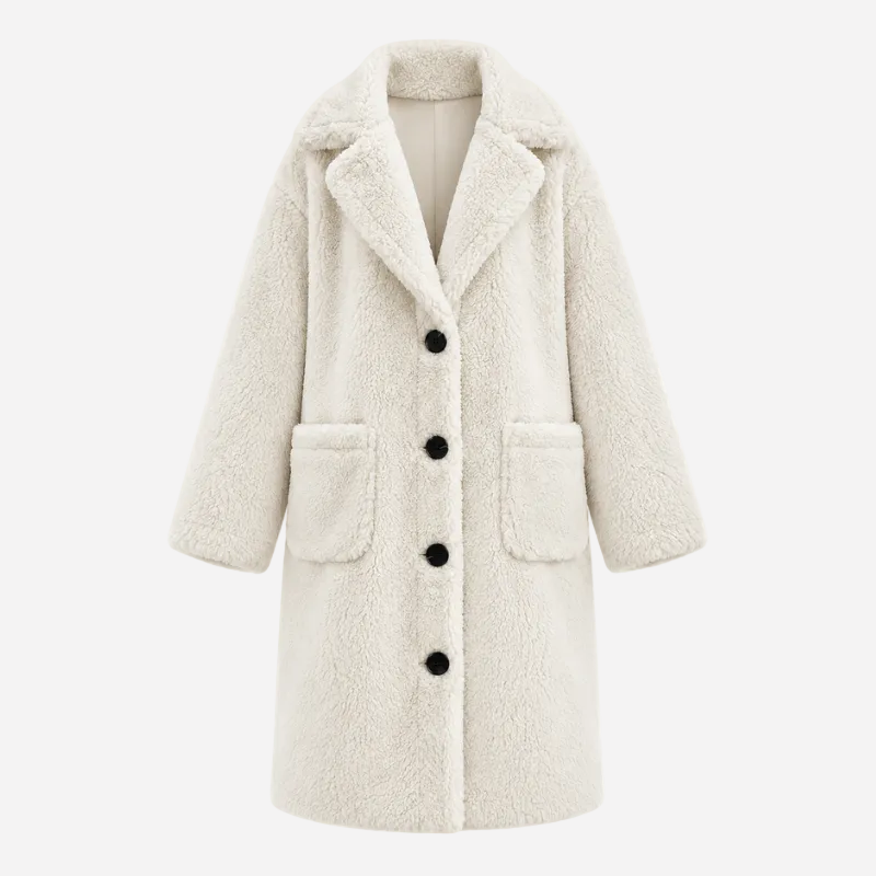 Wide Collar Teddy Long Coat-Fowsa