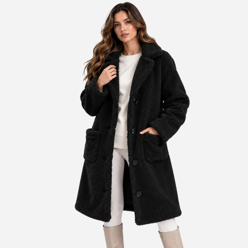 Wide Collar Teddy Long Coat-Fowsa