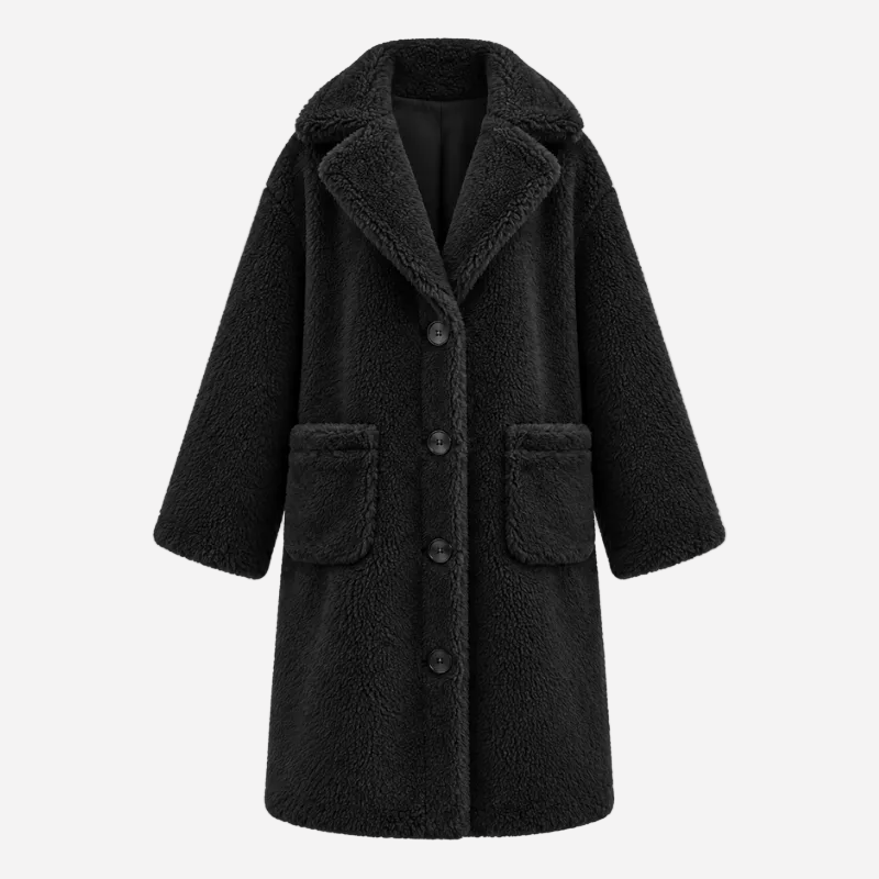 Wide Collar Teddy Long Coat-Fowsa