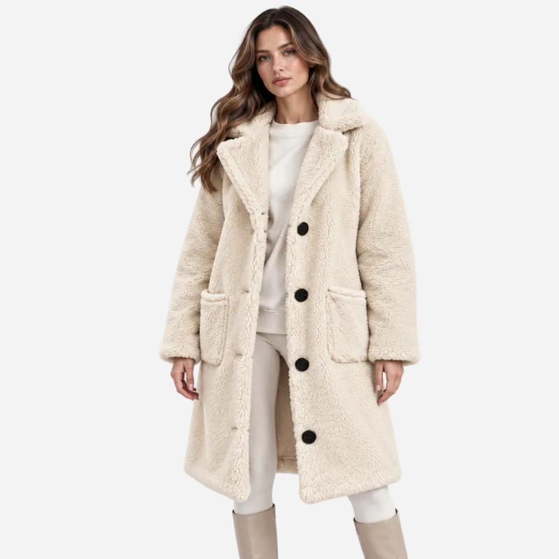 Wide Collar Teddy Long Coat-Fowsa