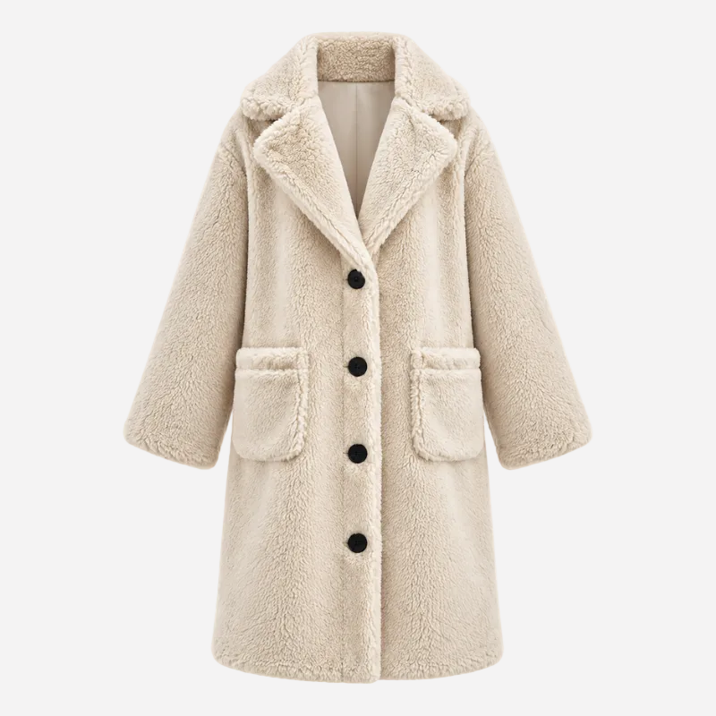 Wide Collar Teddy Long Coat-Fowsa