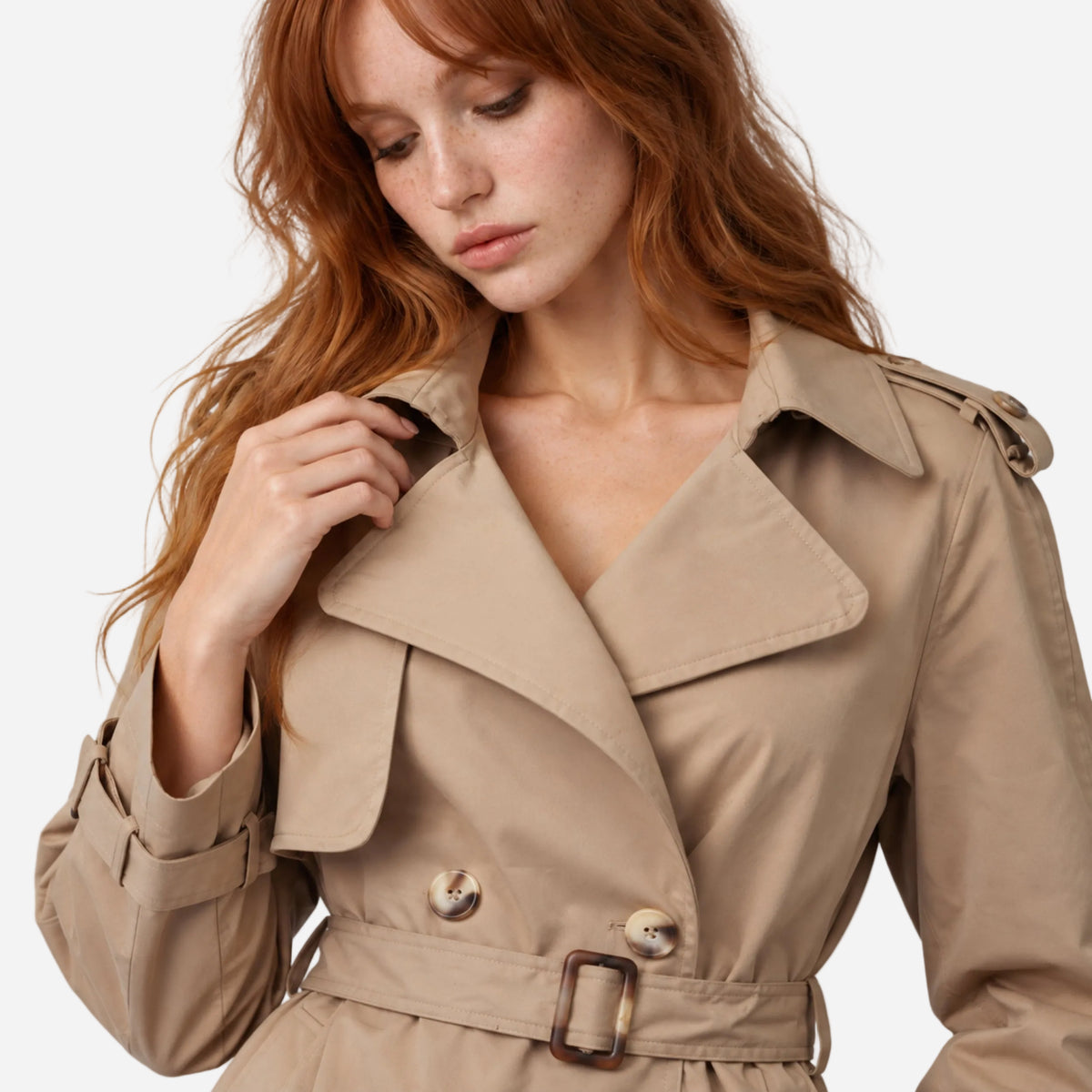 Women's Belted Button-Front Trench Coat-Fowsa