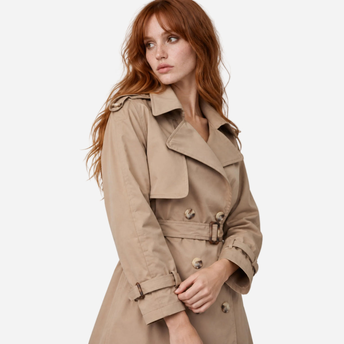 Women's Belted Button-Front Trench Coat-Fowsa