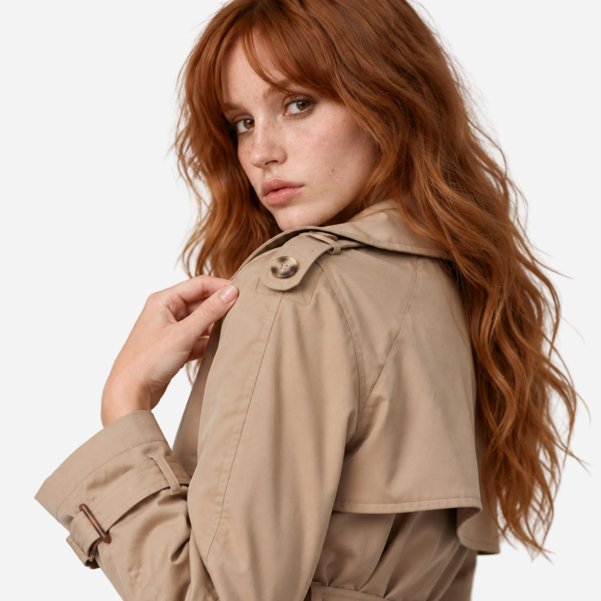 Women's Belted Button-Front Trench Coat-Fowsa