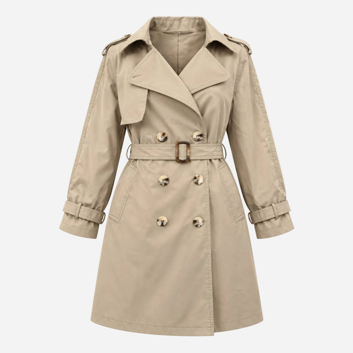 Women's Belted Button-Front Trench Coat-Fowsa