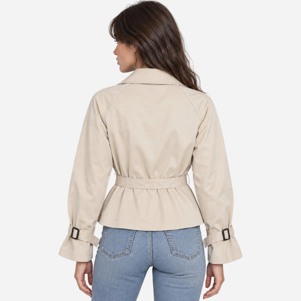 Women's Belted Double-Breasted Trench Coat-Fowsa