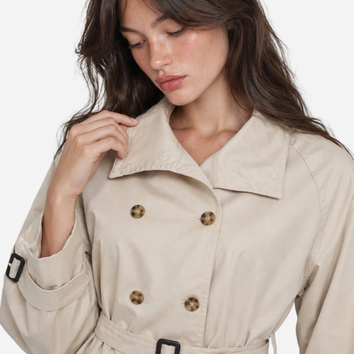 Women's Belted Double-Breasted Trench Coat-Fowsa
