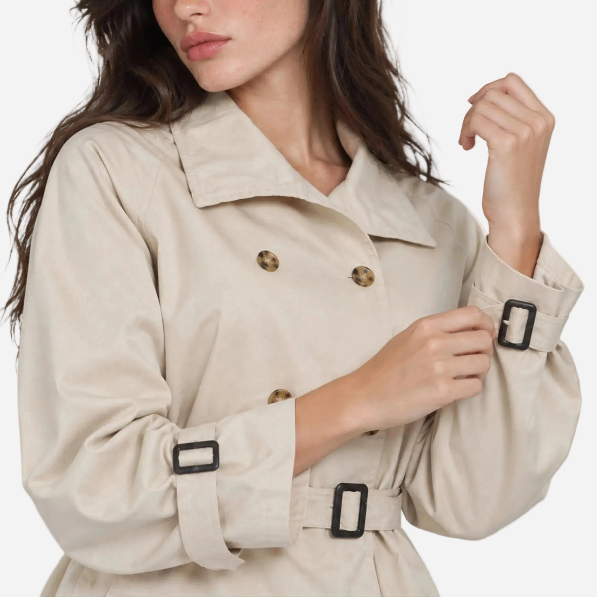 Women's Belted Double-Breasted Trench Coat-Fowsa
